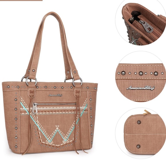 American Bling Shoulder Bags for Women Top-Handle Purse and Handbag 2 PCS Set - Picture 5 of 7